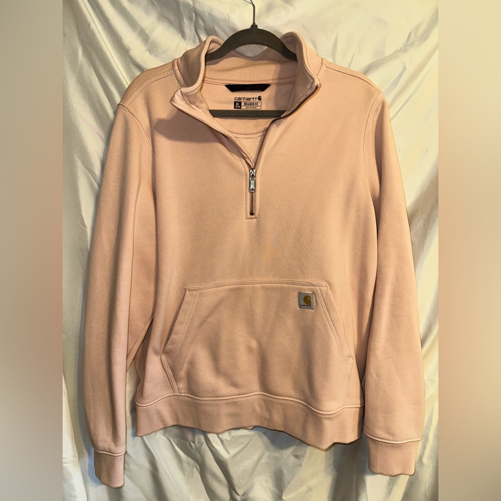 Carhartt Women's Quarter-Zip Sweatshirt in Light Pink